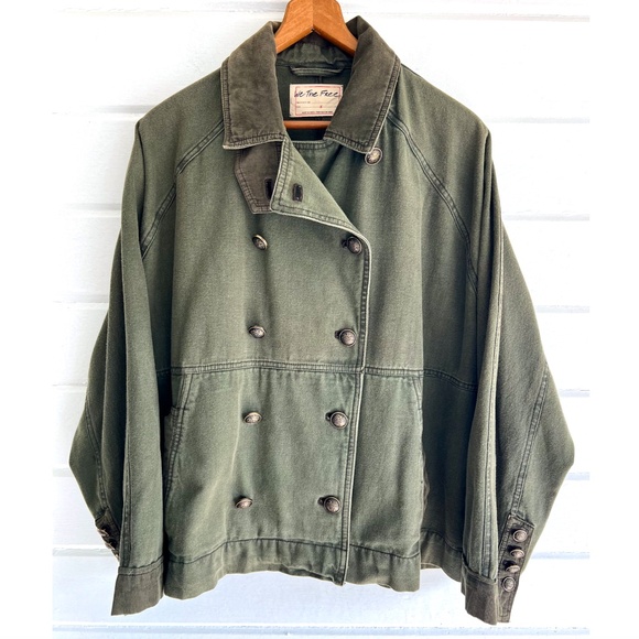 WE THE FREE Viva Surplus Cotton Pea Jacket in Army Green - S - Picture 4 of 13